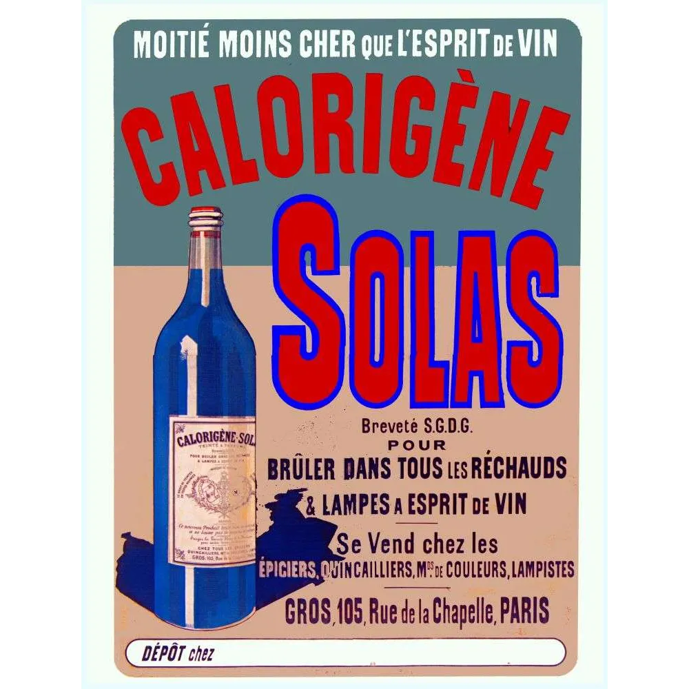 Affiche Calorigène Solas Combustible Réchaud Paris – Publicité vintage Affiche Calorigène Solas Combustible Réchaud Paris – Publicité vintage