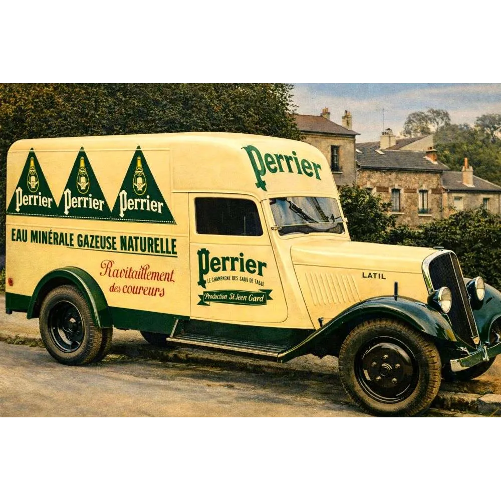 Camion Livraison Perrier Eau Minérale Latil années 1930 – Publicité vintage