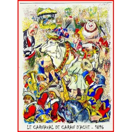 Illustration Carnaval Caran d'Ache 1896 Bœuf Gras – Fac-similé de document ancien