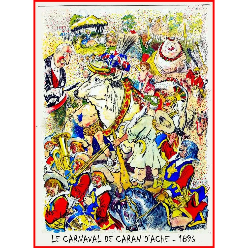 Illustration Carnaval Caran d'Ache 1896 Bœuf Gras – Fac-similé de document ancien Illustration Carnaval Caran d'Ache 1896 Bœuf Gras – Fac-similé de document ancien