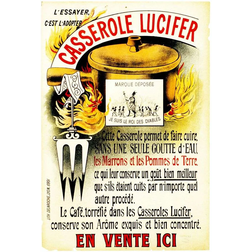Affiche Casserole Lucifer Cuisson sans Eau Lyon – Publicité vintage Affiche Casserole Lucifer Cuisson sans Eau Lyon – Publicité vintage
