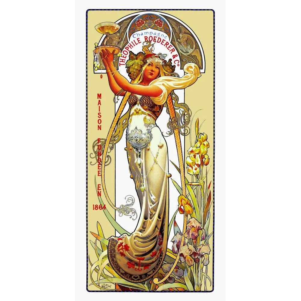 Affiche Champagne Roederer Art Nouveau Femme Iris – Publicité vintage Affiche Champagne Roederer Art Nouveau Femme Iris – Publicité vintage