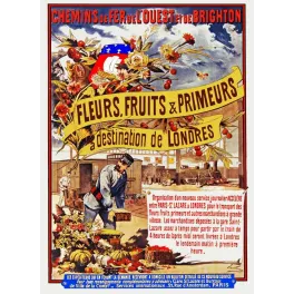 Affiche Chemins de Fer Paris Londres Fleurs Fruits – Publicité vintage
