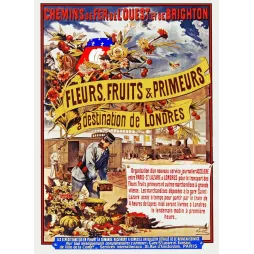 Affiche Chemins de Fer Paris Londres Fleurs Fruits – Publicité vintage