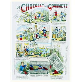 Planche Chocolat des Gourmets Histoire du Cacao Imagerie Épinal – Publicité vintage