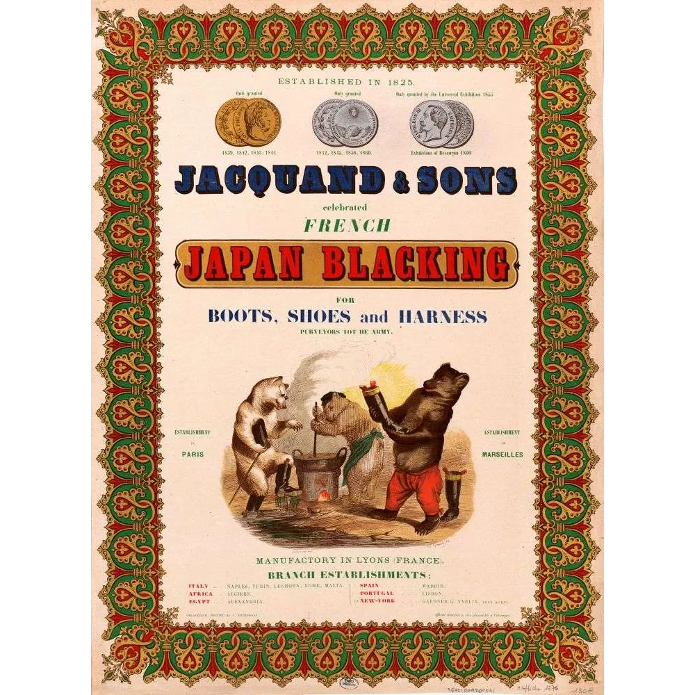 Affiche Jacquand Sons Japan Blacking Cirage Lyon Ours Humoristique – Publicité vintage Affiche Jacquand Sons Japan Blacking Cirage Lyon Ours Humoristique – Publicité vintage