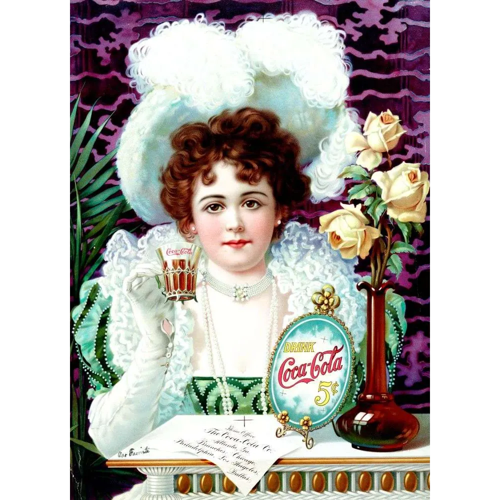 Affiche Coca-Cola 5 Cents Femme Élégante Atlanta 1890 – Publicité vintage Affiche Coca-Cola 5 Cents Femme Élégante Atlanta 1890 – Publicité vintage
