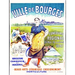 Affiche Ville de Bourges Concours Régional Agriculture 1897 Berry – Publicité vintage