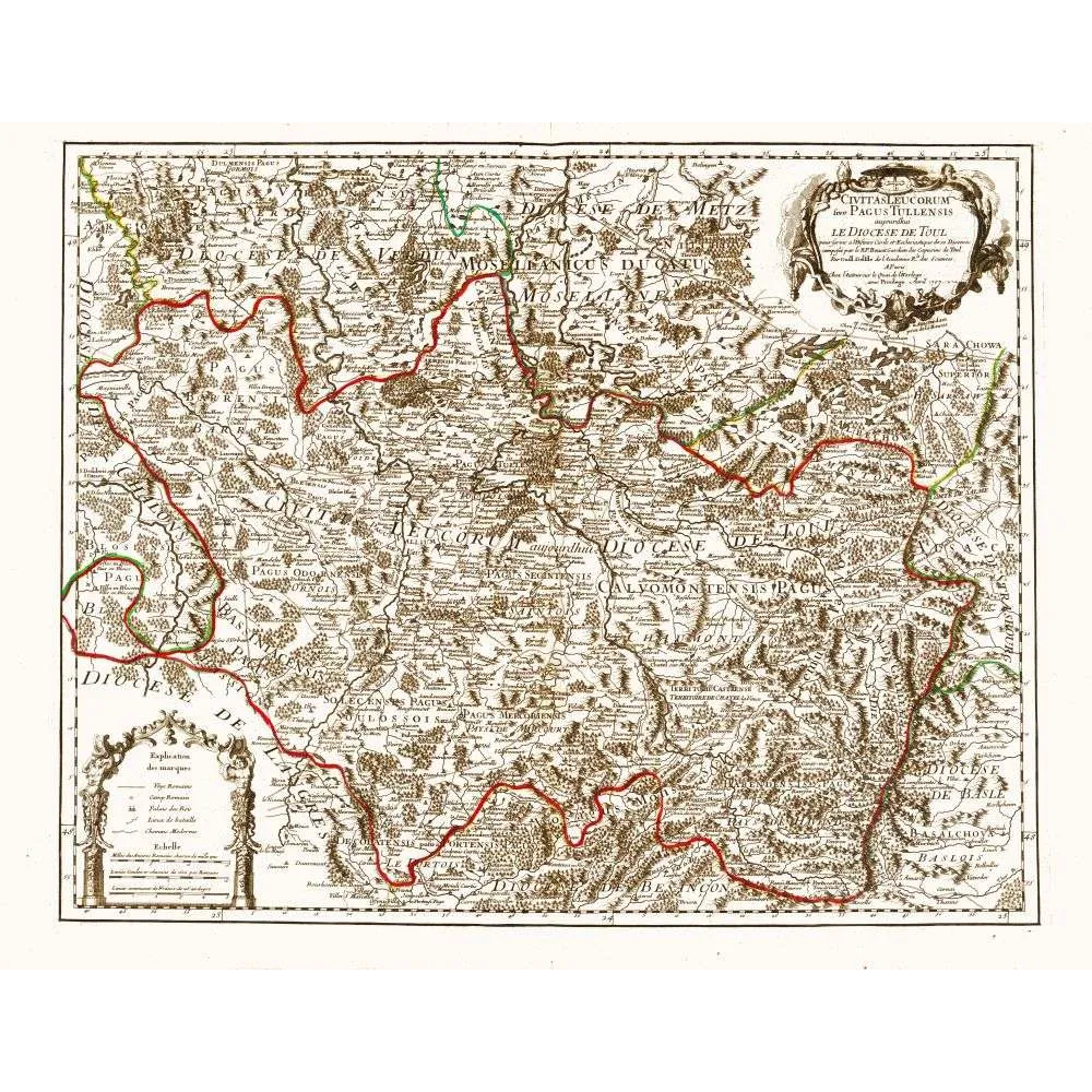 Fac-similé de carte ancienne Diocèse de Toul Civitas Leucorum Lorraine 1777 – Cartographie ancienne