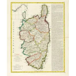 Fac-similé de carte ancienne Isle de Corse Juridictions XVIIIe Description Géographique – Cartographie ancienne