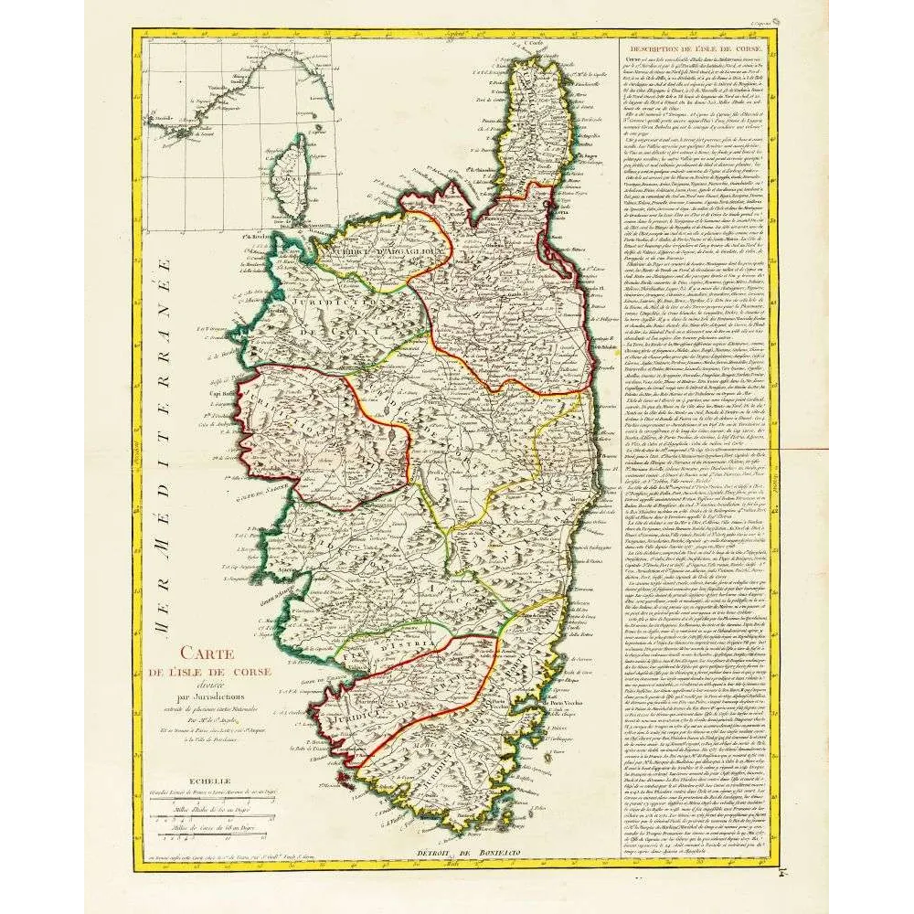 Fac-similé de carte ancienne Isle de Corse Juridictions XVIIIe Description Géographique – Cartographie ancienne Fac-similé de carte ancienne Isle de Corse Juridictions XVIIIe Description Géographique – Cartographie ancienne