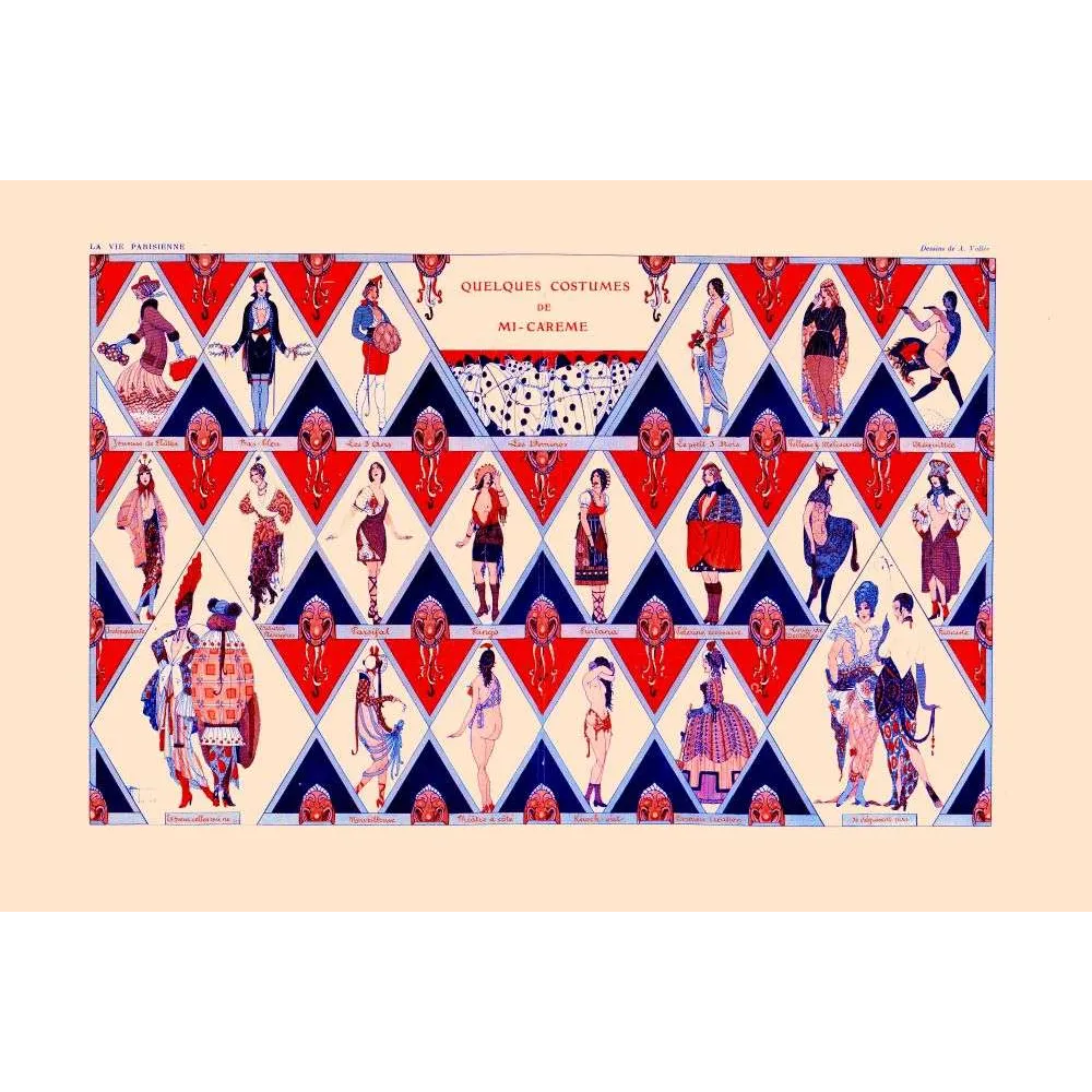 Planche La Vie Parisienne Costumes Mi-Carême Vallée Carnaval Paris – Fac-similé de document ancien