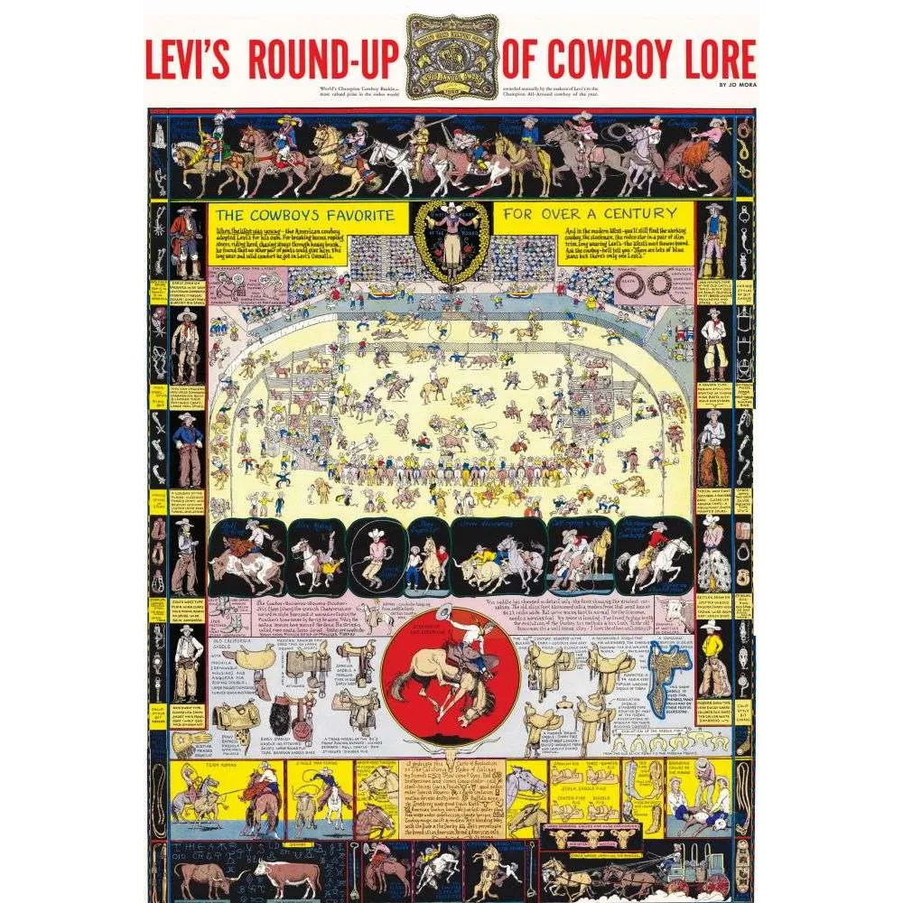 Affiche Levi's vintage de Jo Mora : encyclopédie du cowboy et rodéo western