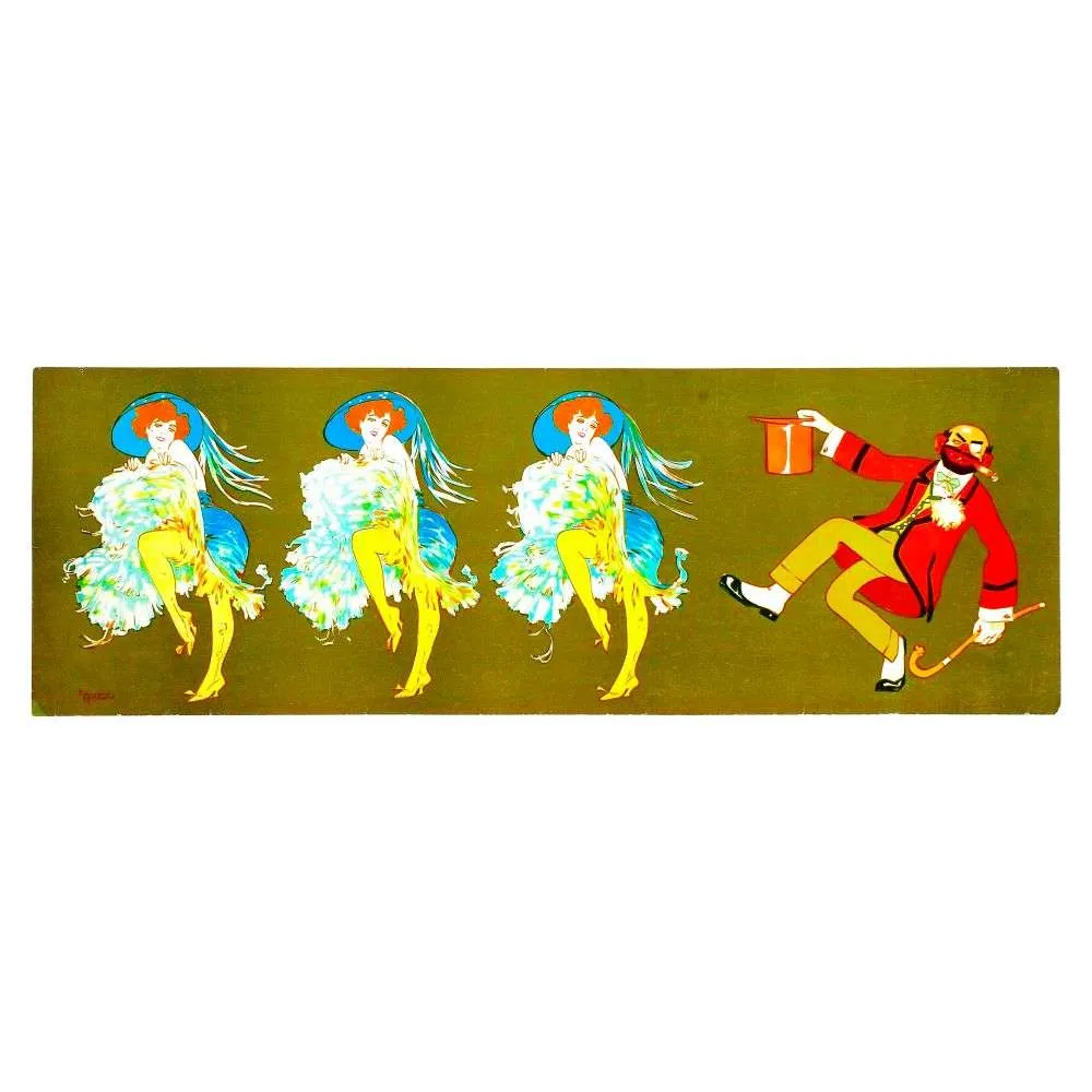 Affiche Spectacle Danseuses Cappiello Plumes Bleues Habit Rouge Music-Hall – Publicité vintage Affiche Spectacle Danseuses Cappiello Plumes Bleues Habit Rouge Music-Hall – Publicité vintage