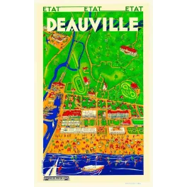 Affiche Deauville Chemins de Fer de l'État Vue Aérienne Plage Normandie – Publicité vintage