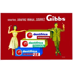 Affiche Dentifrice Gibbs Souriez Cueto Années 1950 Rouge – Publicité vintage