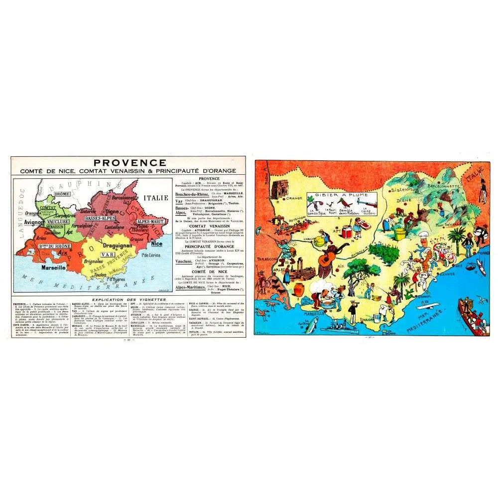 Document Illustré Provence Carte Régionale Pinchon Comtat Venaissin – Fac-similé de document ancien Document Illustré Provence Carte Régionale Pinchon Comtat Venaissin – Fac-similé de document ancien