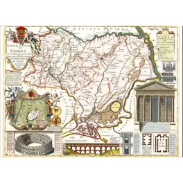 Fac-similé de carte ancienne Diocèse Nîmes Monuments Antiques Amphithéâtre Pont du Gard – Cartographie ancienne