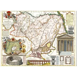 Fac-similé de carte ancienne Diocèse Nîmes Monuments Antiques Amphithéâtre Pont du Gard – Cartographie ancienne