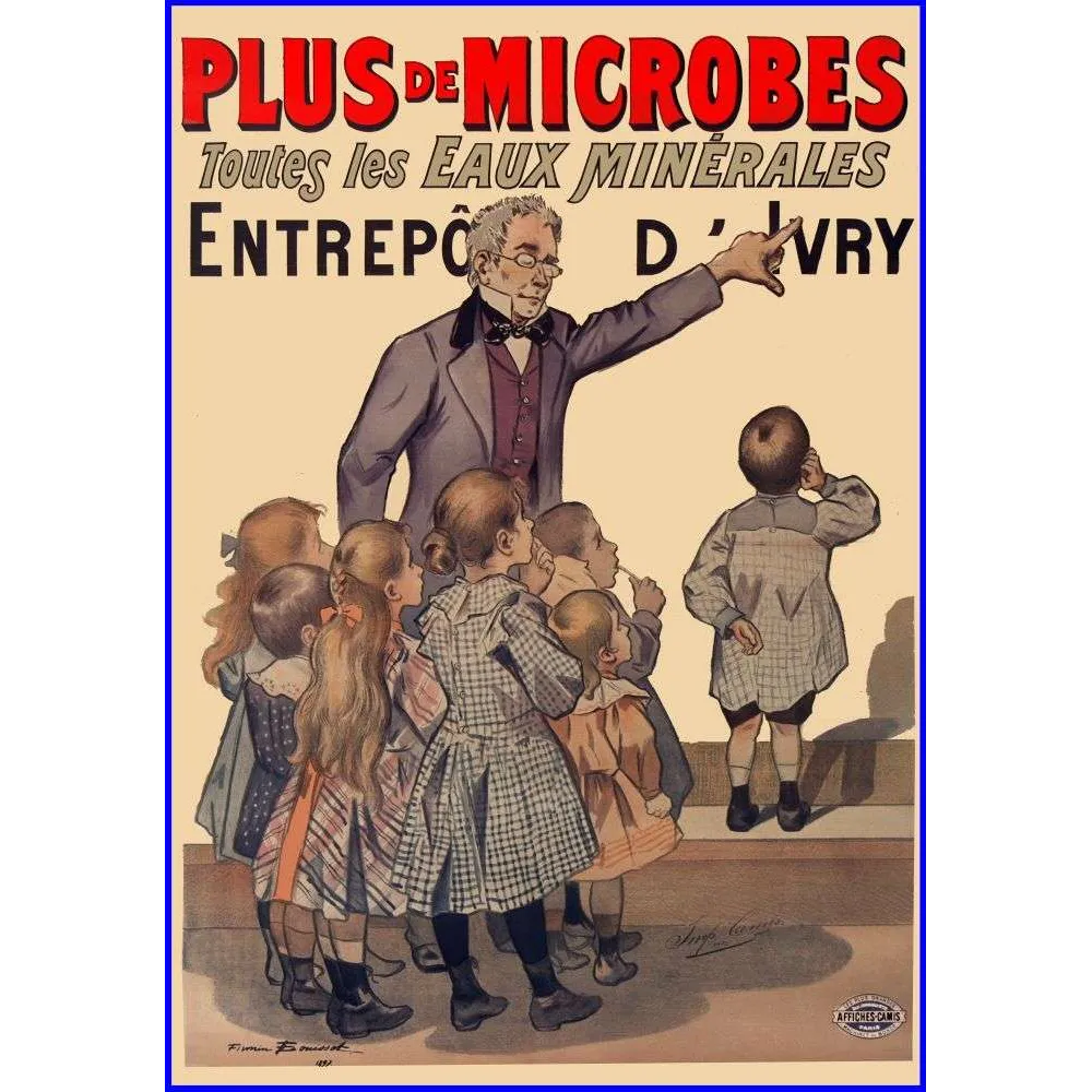 Affiche Plus de Microbes Eaux Minérales Entrepôt Ivry Bouisset 1897 – Publicité vintage
