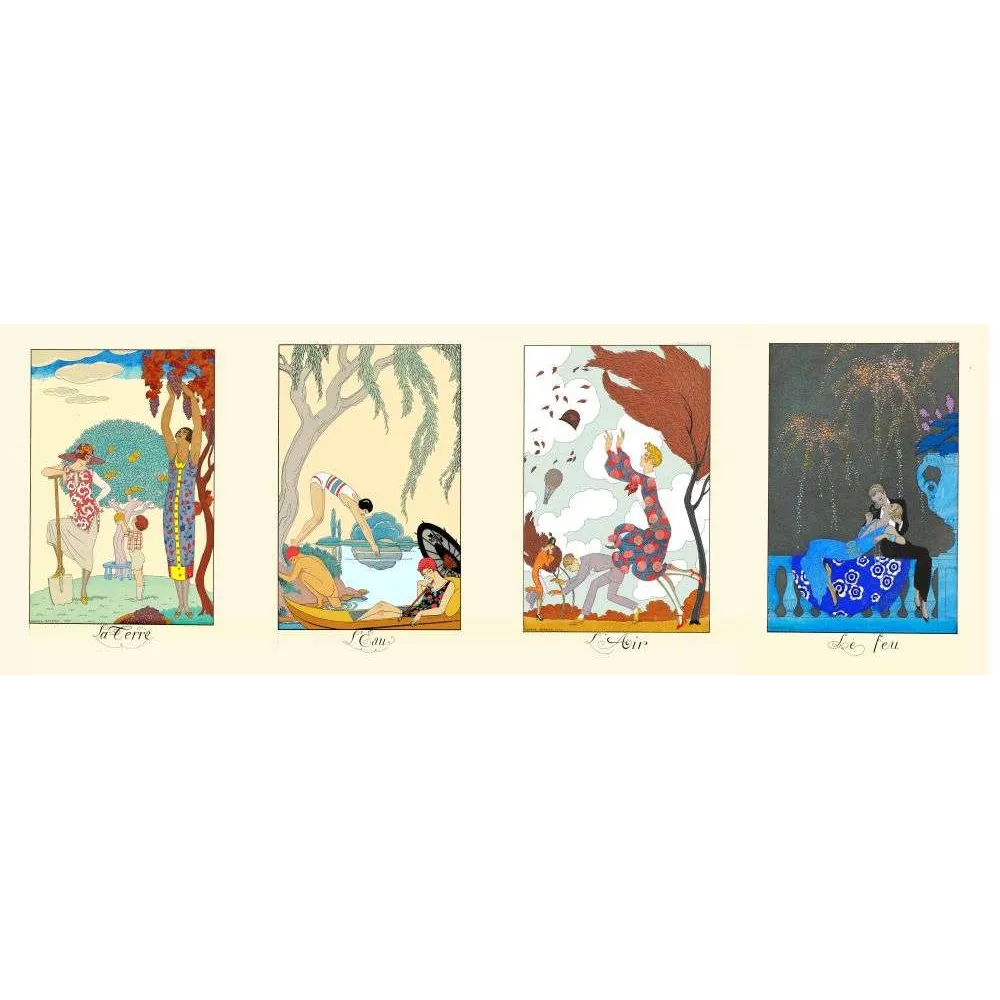 Série Quatre Éléments Terre Eau Air Feu Illustrations Mode Années 1920 – Fac-similé de document ancien Série Quatre Éléments Terre Eau Air Feu Illustrations Mode Années 1920 – Fac-similé de document ancien