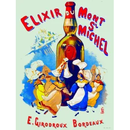Affiche Élixir Mont Saint-Michel Girodroux Bordeaux Ronde Normande – Publicité vintage
