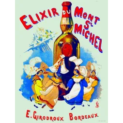 Affiche Élixir Mont Saint-Michel Girodroux Bordeaux Ronde Normande – Publicité vintage