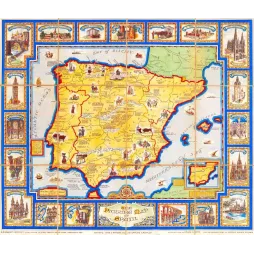Carte Illustrée Espagne Picture Map of Spain Bowker New York 1931 – Cartographie ancienne