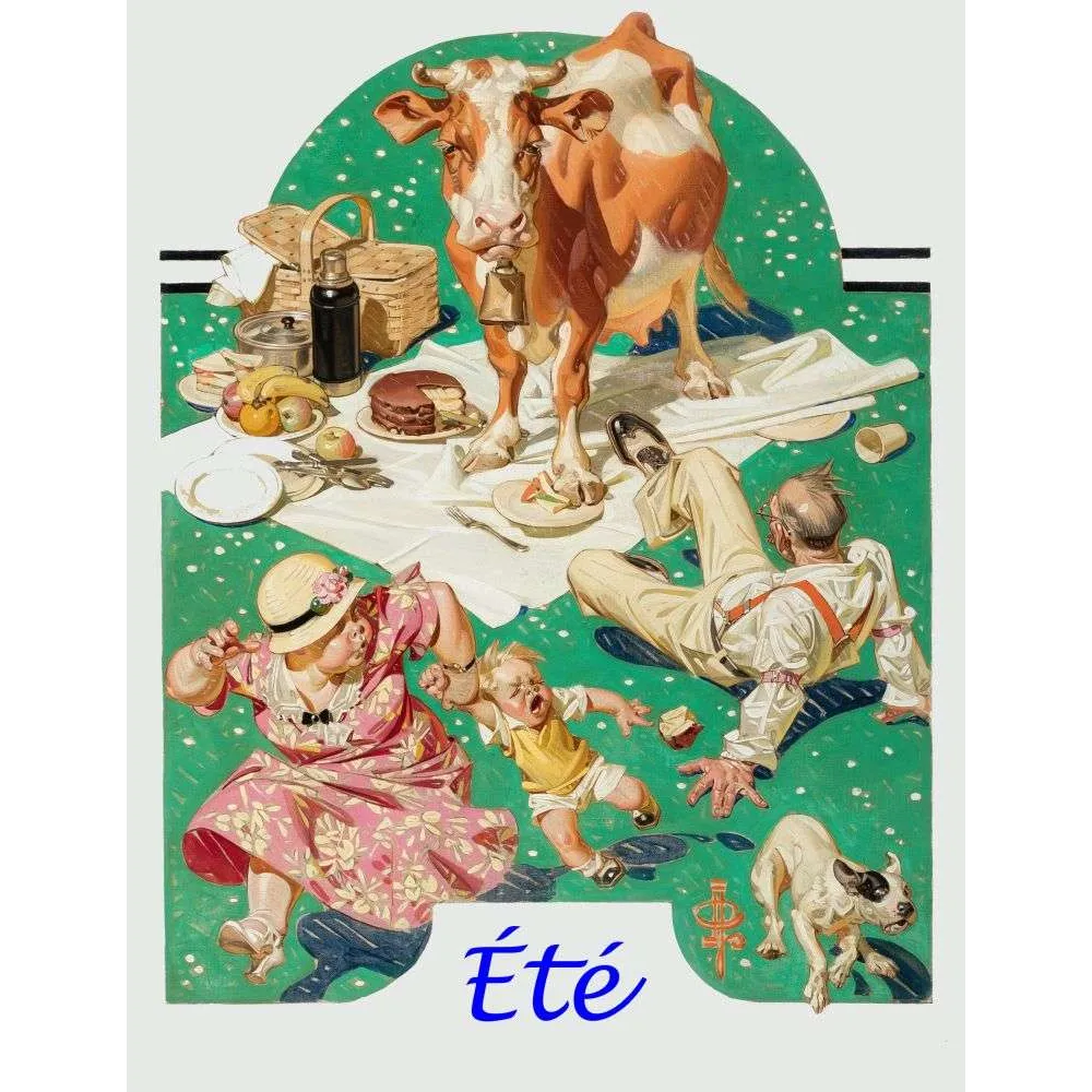 Illustration Humoristique Été Pique-Nique Vache Famille Années 1930 – Fac-similé de document ancien Illustration Humoristique Été Pique-Nique Vache Famille Années 1930 – Fac-similé de document ancien