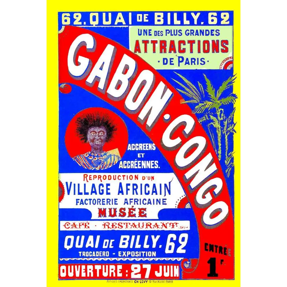 Affiche Gabon Congo Village Africain Quai de Billy Paris Trocadéro – Publicité vintage Affiche Gabon Congo Village Africain Quai de Billy Paris Trocadéro – Publicité vintage