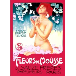 Affiche Parfum Fleurs de Mousse Sauze Frères Paris Femme Rousse – Publicité vintage