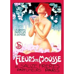 Affiche Parfum Fleurs de Mousse Sauze Frères Paris Femme Rousse – Publicité vintage