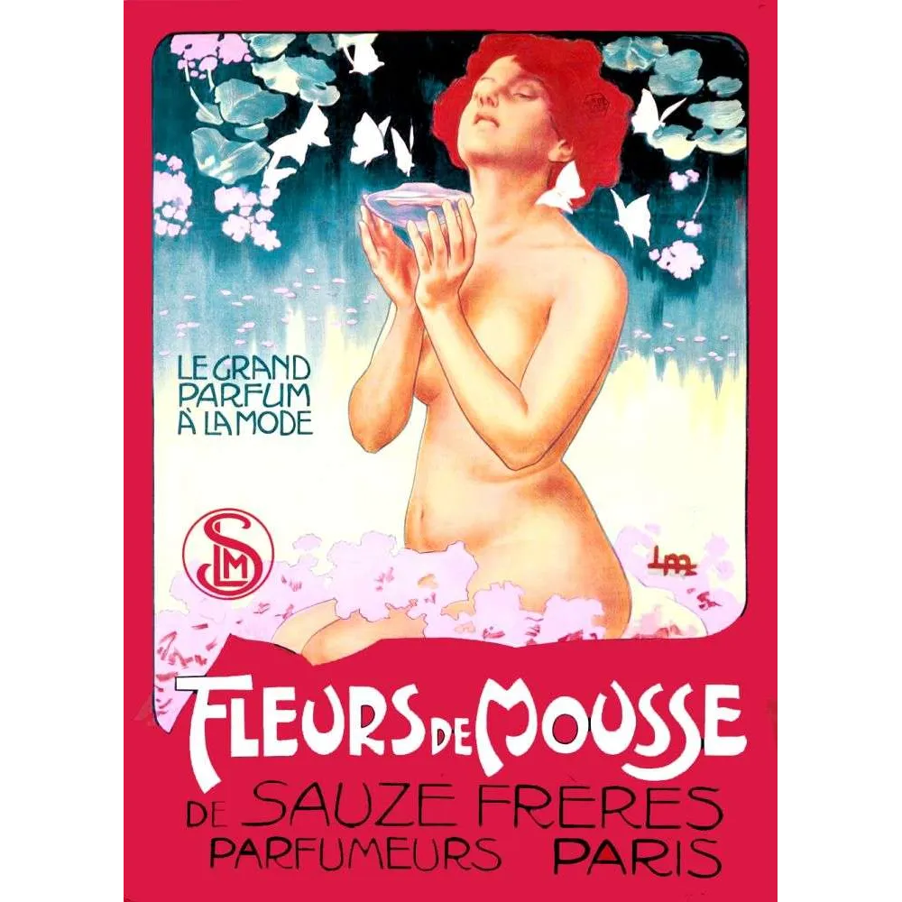 Affiche Parfum Fleurs de Mousse Sauze Frères Paris Femme Rousse – Publicité vintage Affiche Parfum Fleurs de Mousse Sauze Frères Paris Femme Rousse – Publicité vintage
