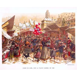 Foire de Noël Place Kléber Strasbourg 1859 Chromolithographie Schweitzer – Fac-similé de document ancien