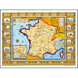 Carte Illustrée France Picture Map Bowker New York 1929 Monuments Gothiques – Cartographie ancienne