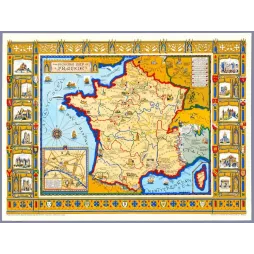 Carte Illustrée France Picture Map Bowker New York 1929 Monuments Gothiques – Cartographie ancienne