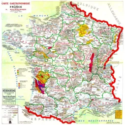 Carte Gastronomique France Bourguignon Spécialités Régionales Vins Fromages – Cartographie ancienne