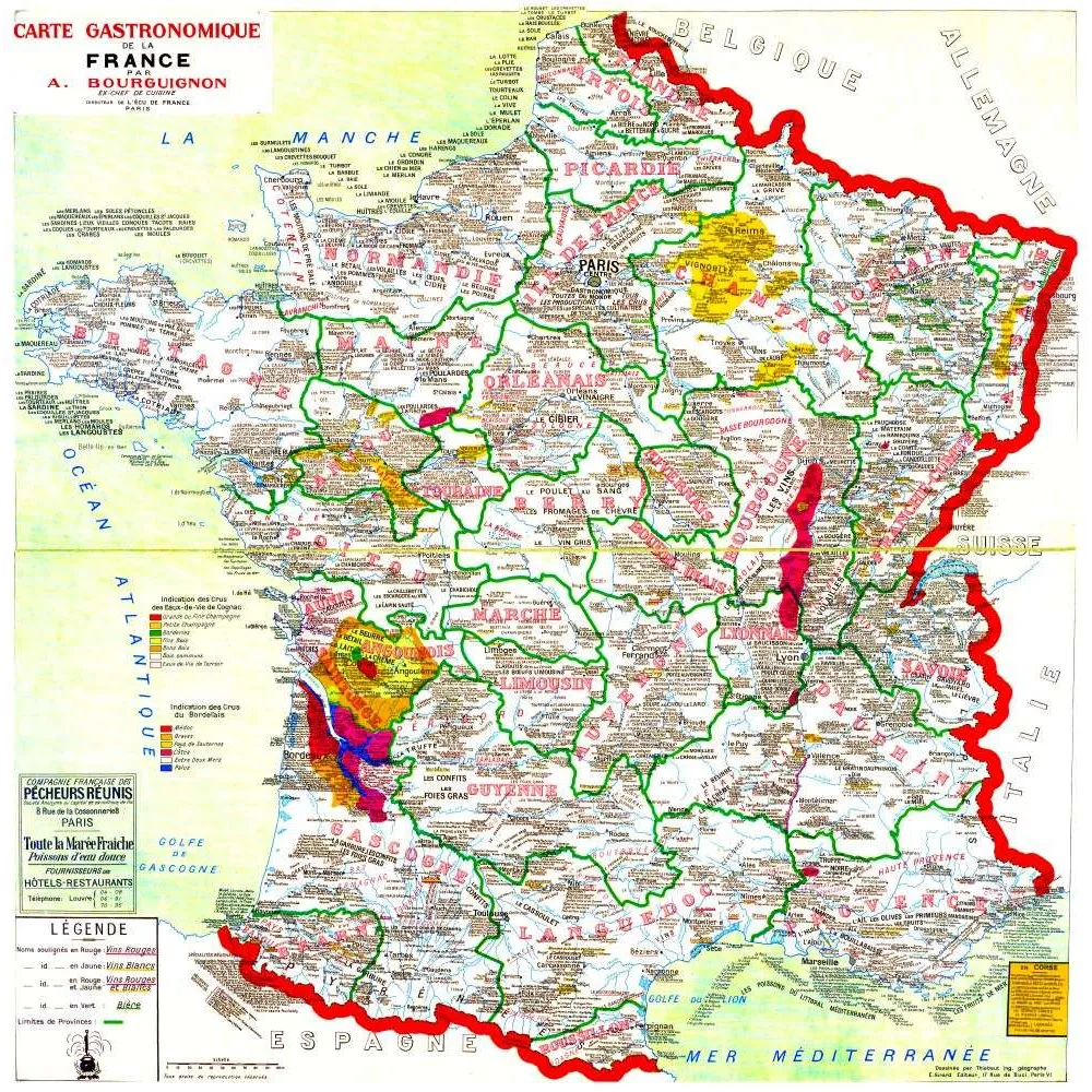 Carte Gastronomique France Bourguignon Spécialités Régionales Vins Fromages – Cartographie ancienne Carte Gastronomique France Bourguignon Spécialités Régionales Vins Fromages – Cartographie ancienne