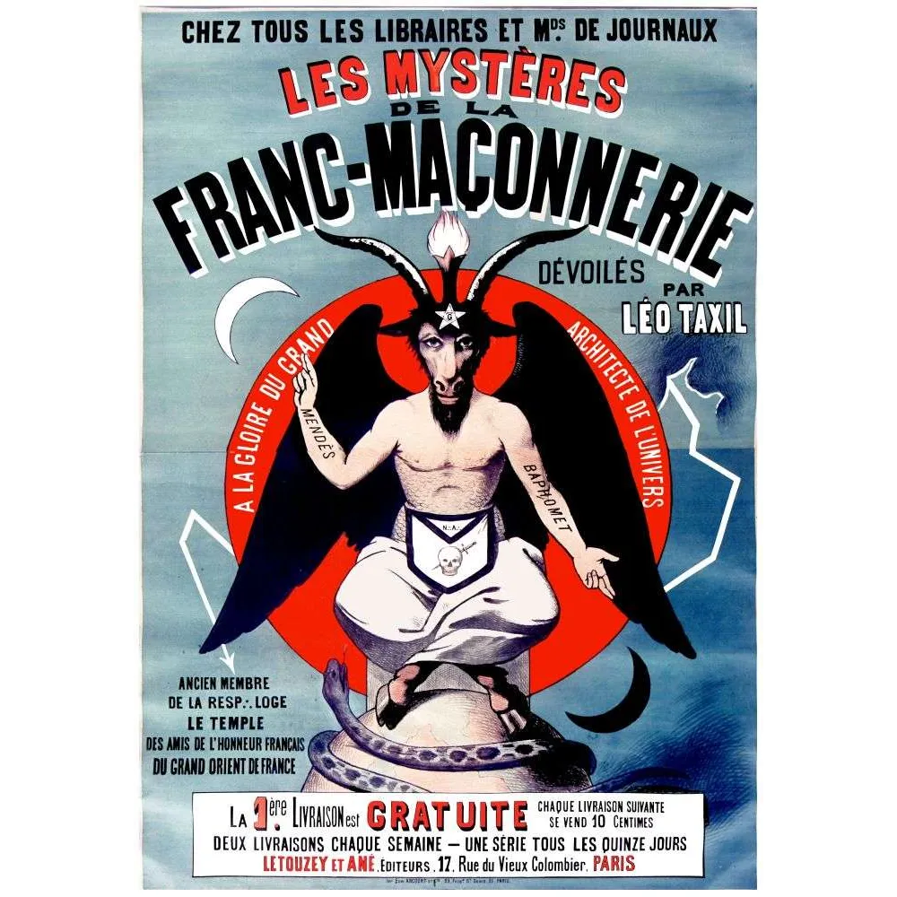 Affiche Mystères Franc-Maçonnerie Léo Taxil Baphomet Paris XIXe – Publicité vintage