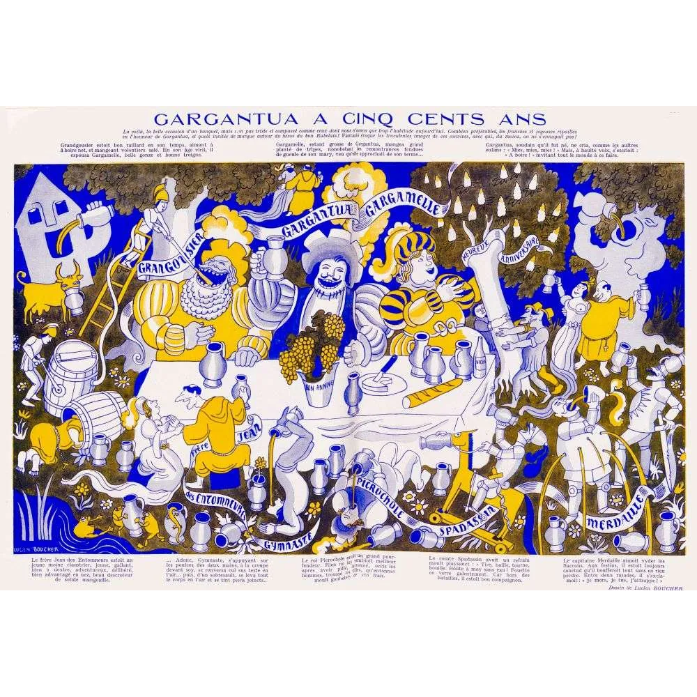 Illustration Gargantua Cinq Cents Ans Lucien Boucher Rabelais Festin – Fac-similé de document ancien
