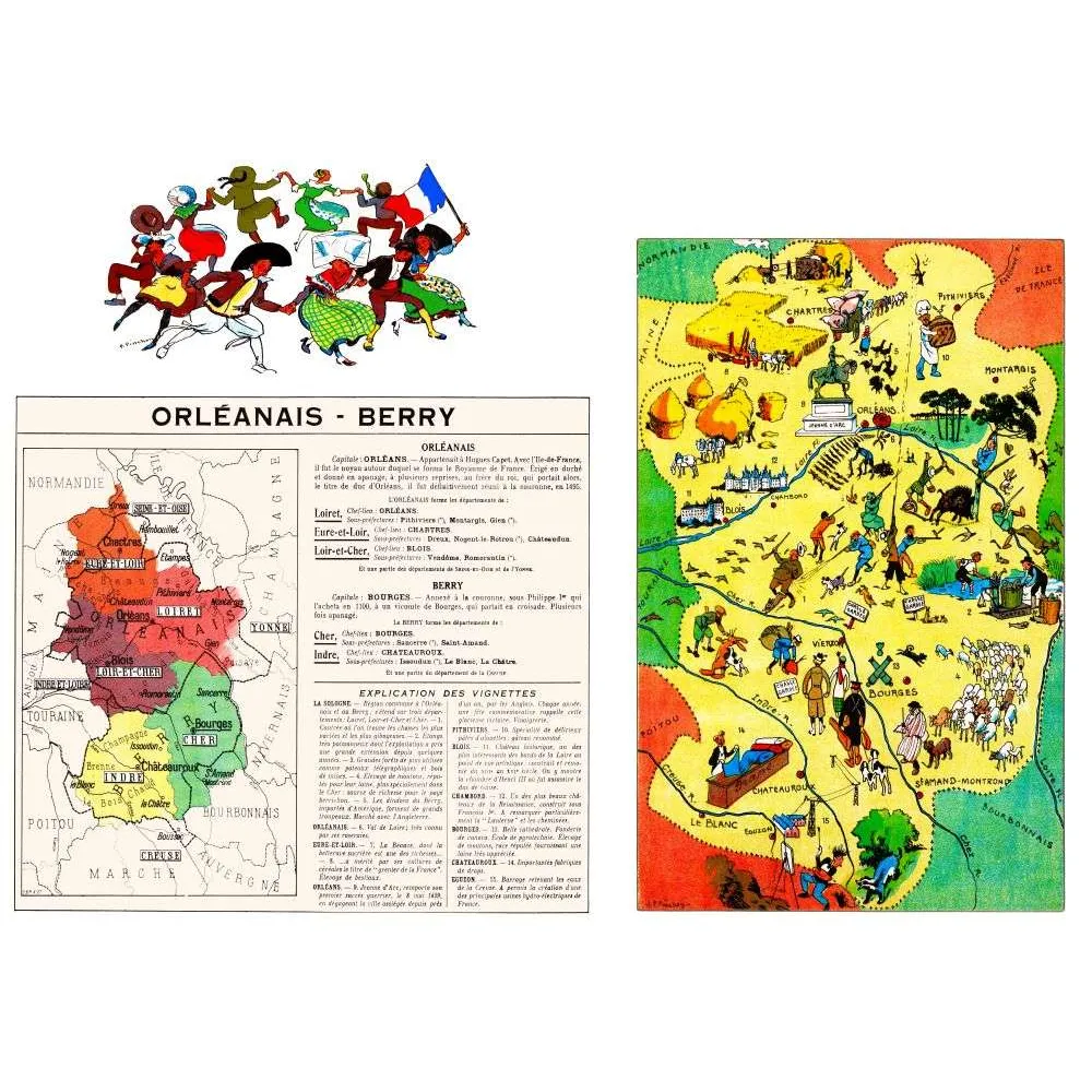 Document Illustré Orléanais Berry Carte Régionale Pinchon Chambord – Fac-similé de document ancien Document Illustré Orléanais Berry Carte Régionale Pinchon Chambord – Fac-similé de document ancien