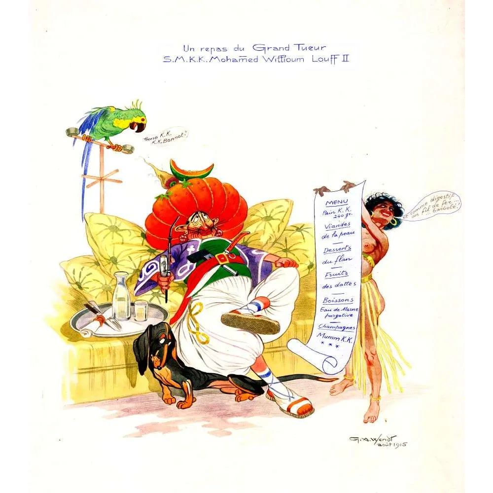 Illustration Satirique Grand Tueur Repas Wendt 1915 Caricature Guerre – Fac-similé de document ancien