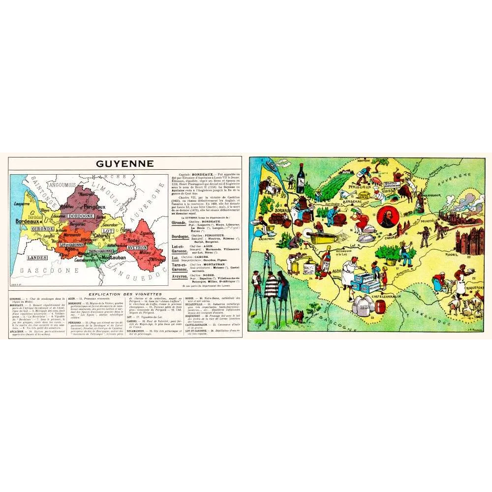 Document Illustré Guyenne Carte Régionale Pinchon Bordeaux Périgord – Fac-similé de document ancien Document Illustré Guyenne Carte Régionale Pinchon Bordeaux Périgord – Fac-similé de document ancien