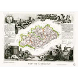 Carte Département Hérault Atlas National Illustré Montpellier Viticulture XIXe – Cartographie ancienne