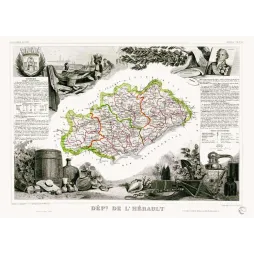 Carte Département Hérault Atlas National Illustré Montpellier Viticulture XIXe – Cartographie ancienne