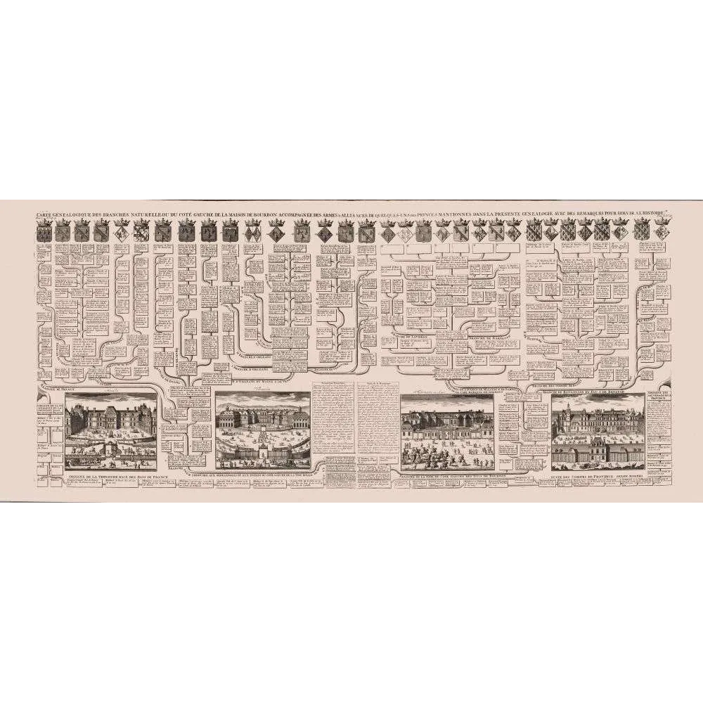 Carte Généalogique Maison de Bourbon Branches Naturelles Armes Résidences Royales – Fac-similé de document ancien Carte Généalogique Maison de Bourbon Branches Naturelles Armes Résidences Royales – Fac-similé de document ancien