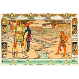 Illustration Biblique David Goliath Arts Crafts Anges XIXe Chromolithographie – Fac-similé de document ancien