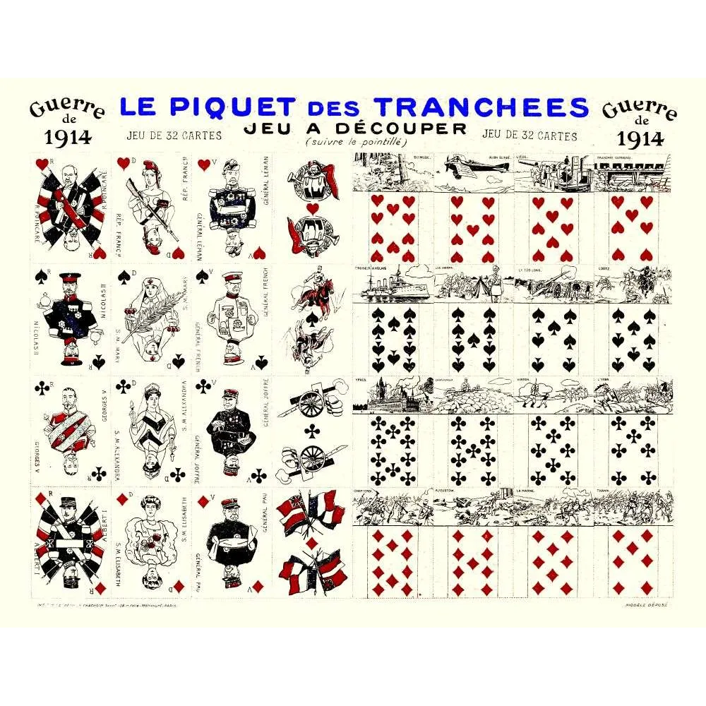 Planche Piquet des Tranchées Jeu Cartes Guerre 1914 Alliés Batailles – Fac-similé de document ancien Planche Piquet des Tranchées Jeu Cartes Guerre 1914 Alliés Batailles – Fac-similé de document ancien