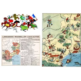 Document Illustré Languedoc Roussillon Comté Foix Carte Pinchon Carcassonne – Fac-similé de document ancien