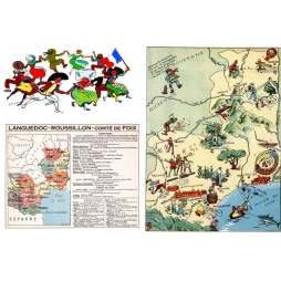 Document Illustré Languedoc Roussillon Comté Foix Carte Pinchon Carcassonne – Fac-similé de document ancien